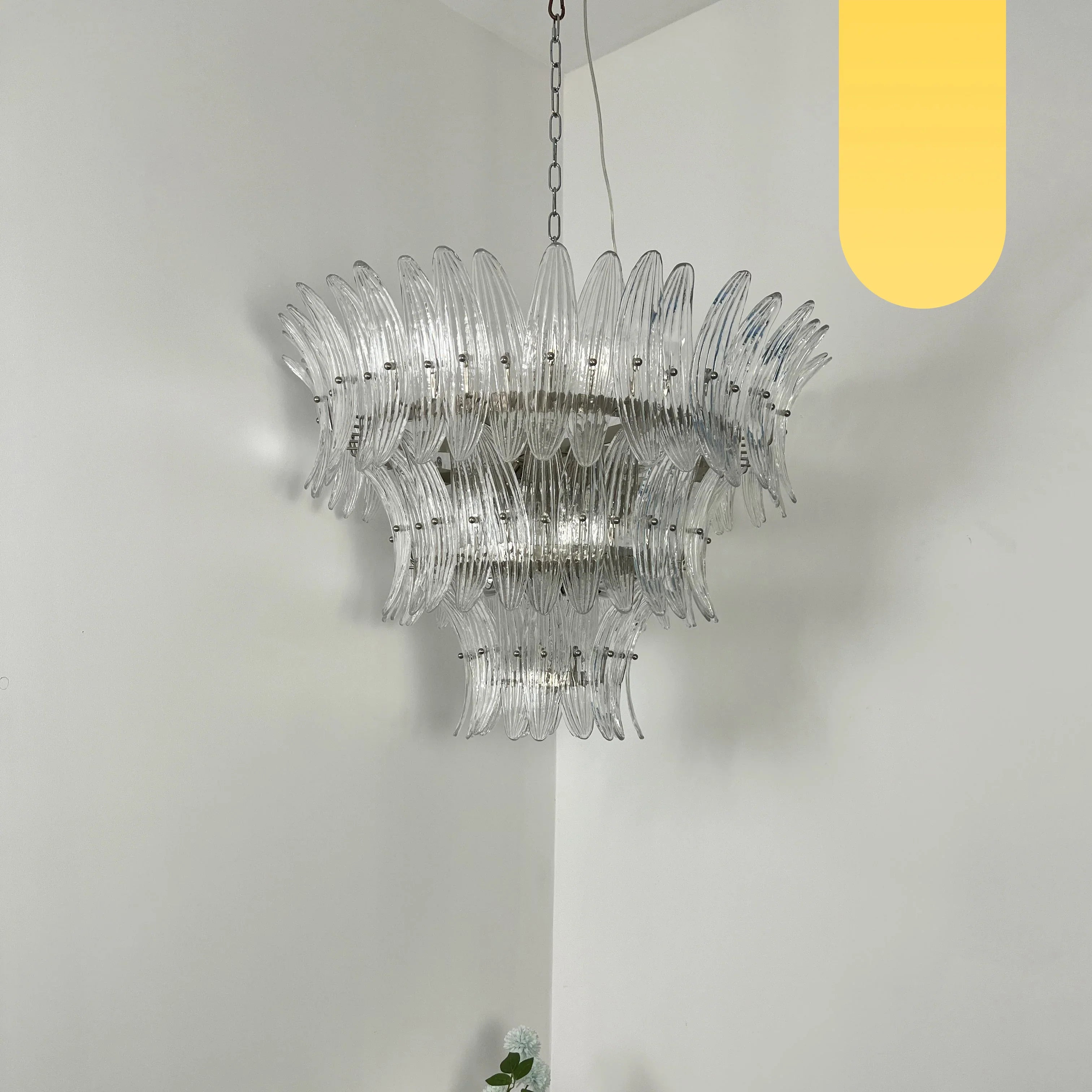 Palm Leaves Murano Transparent Glass Chandelier 35.4"