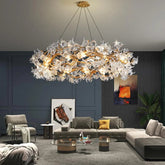 Petal Crystal Round Brass Branch Chandelier