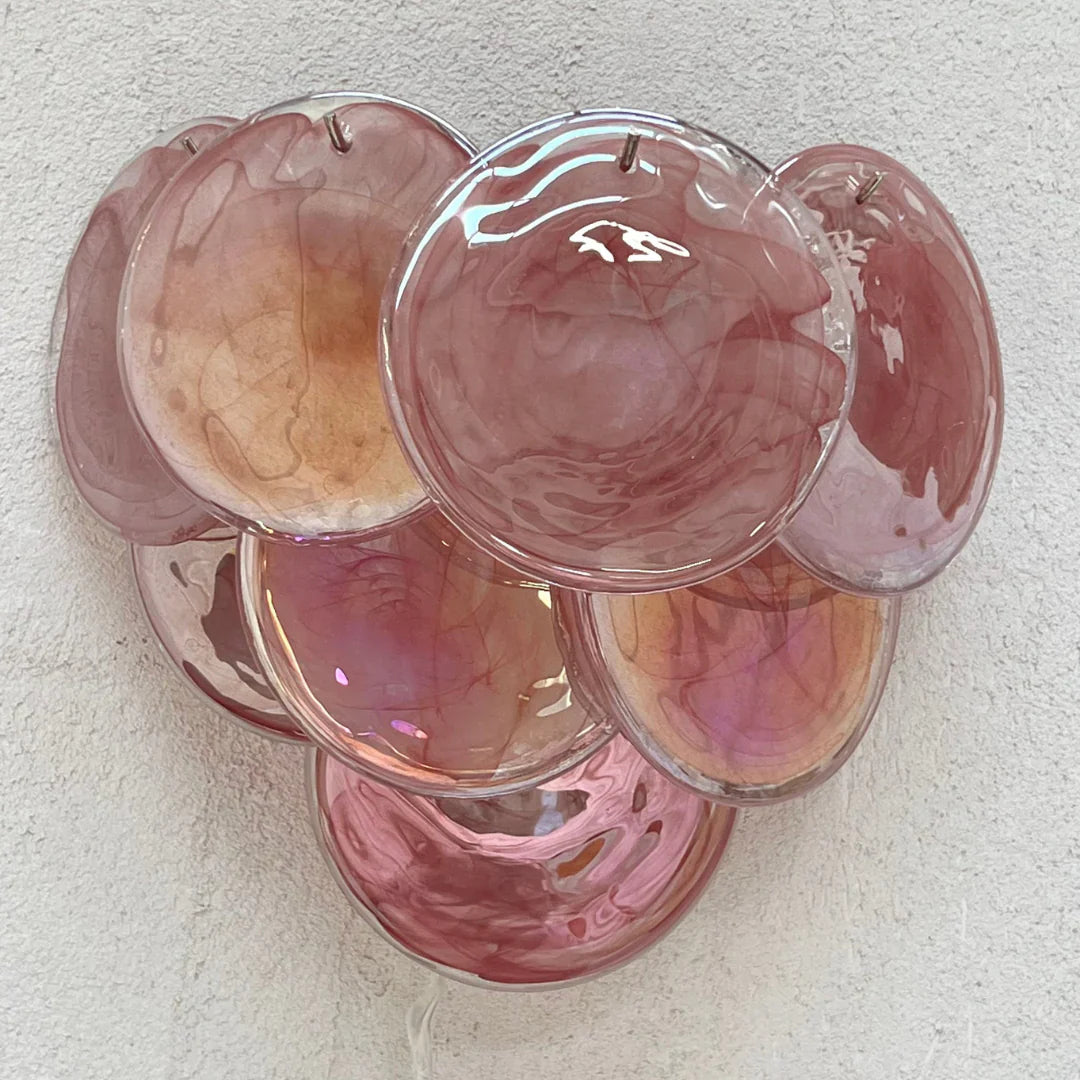 Pink Vintage Murano Glass Wall Lamp 13.4"