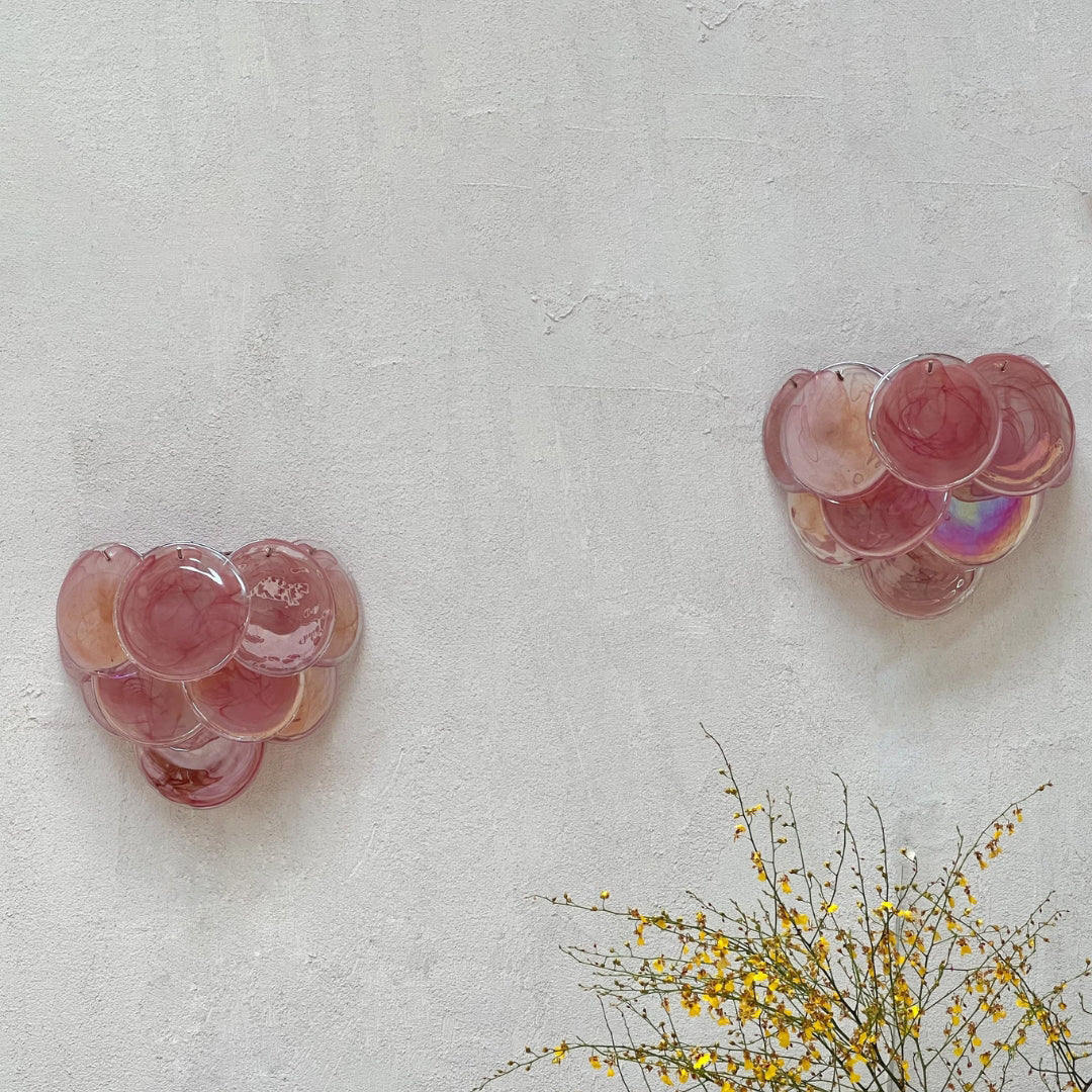 Pink Vintage Murano Glass Wall Lamp 13.4"