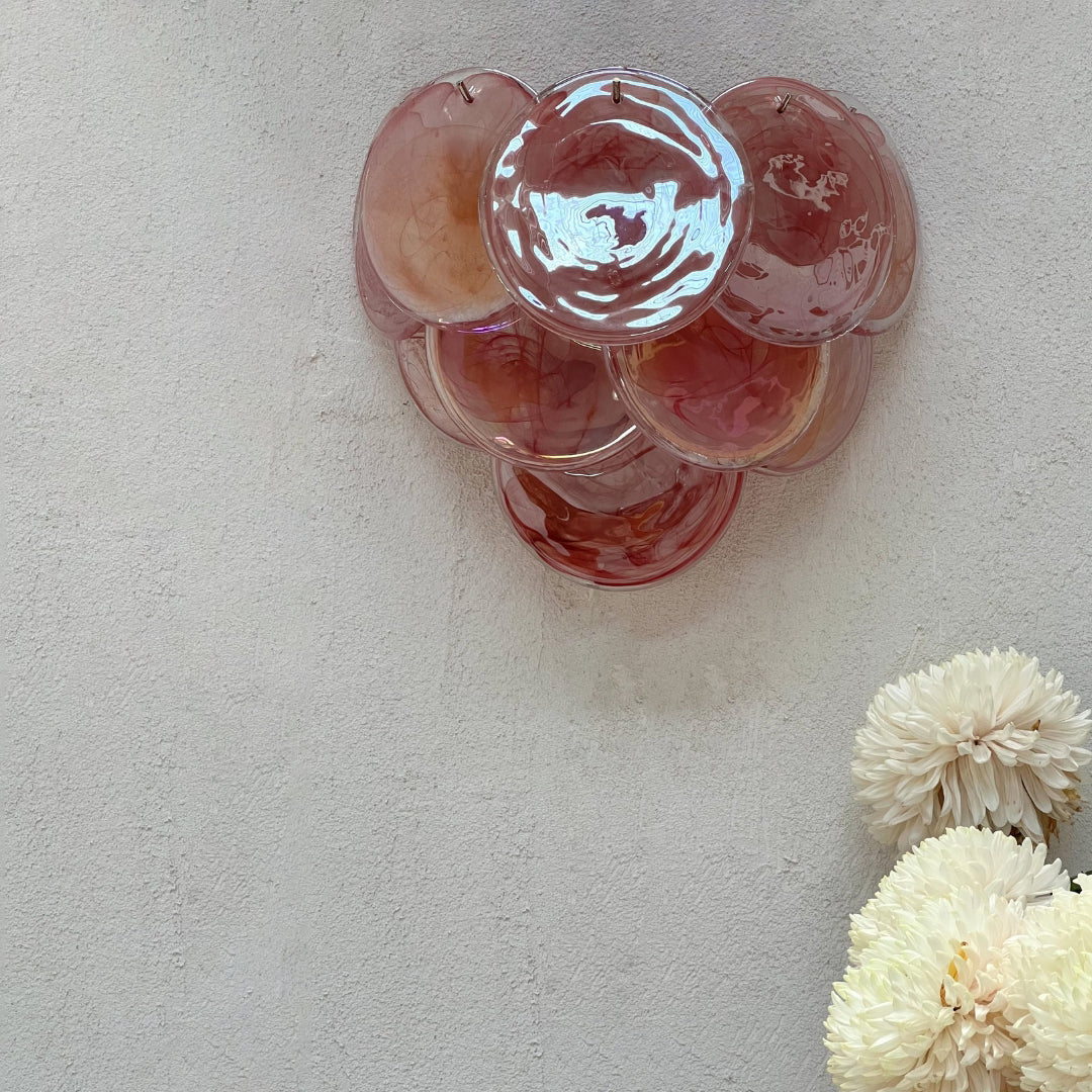 Pink Vintage Murano Glass Wall Lamp 13.4"