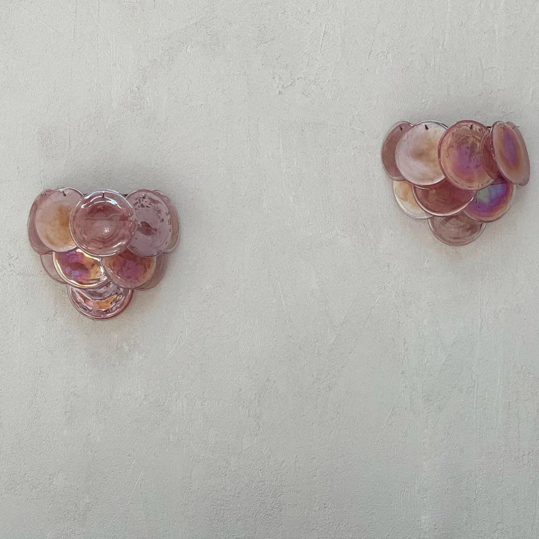 Pink Vintage Murano Glass Wall Lamp 13.4"