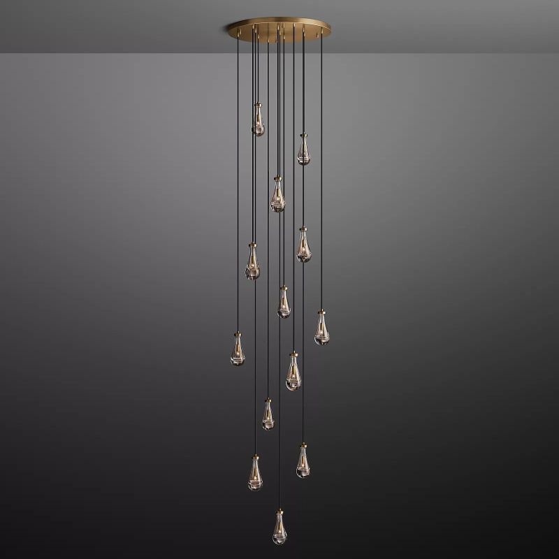 Raindrop Round Long High Ceiling Chandelier Light D36''