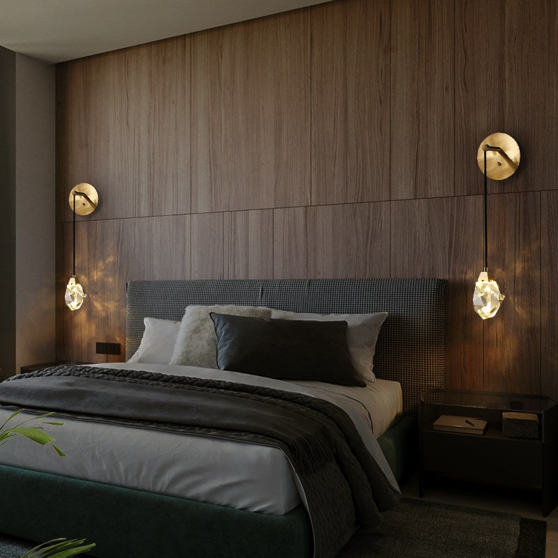 Mamie Modern Faceted Crystal Wall Sconce For Bedroom