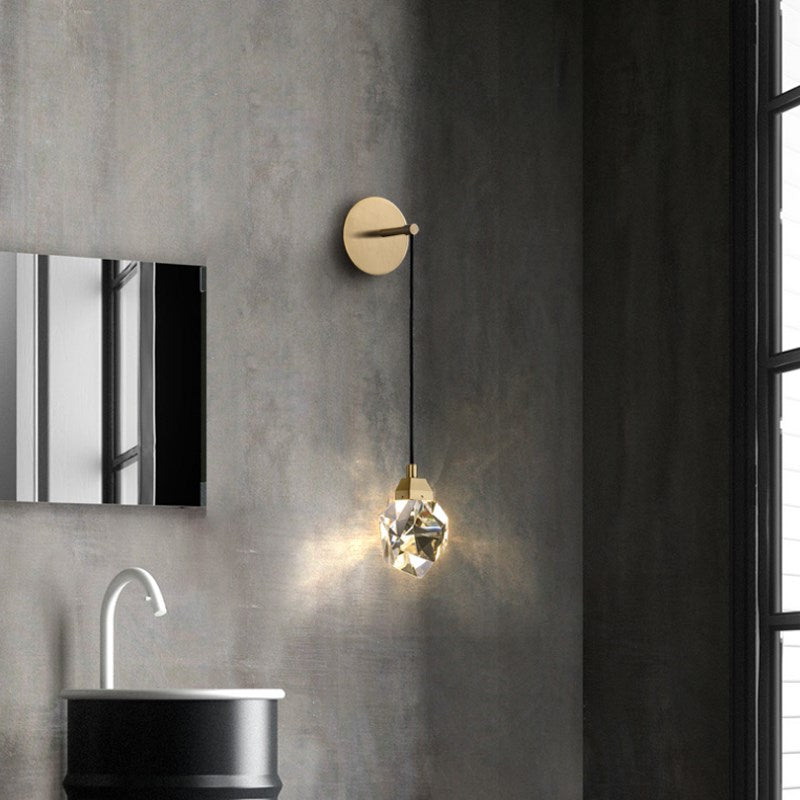 Mamie Modern Faceted Crystal Wall Sconce For Bedroom
