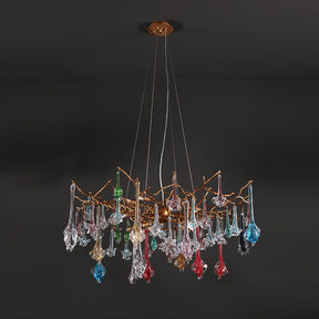 Colored Glass Drop Rose Round Chandelier