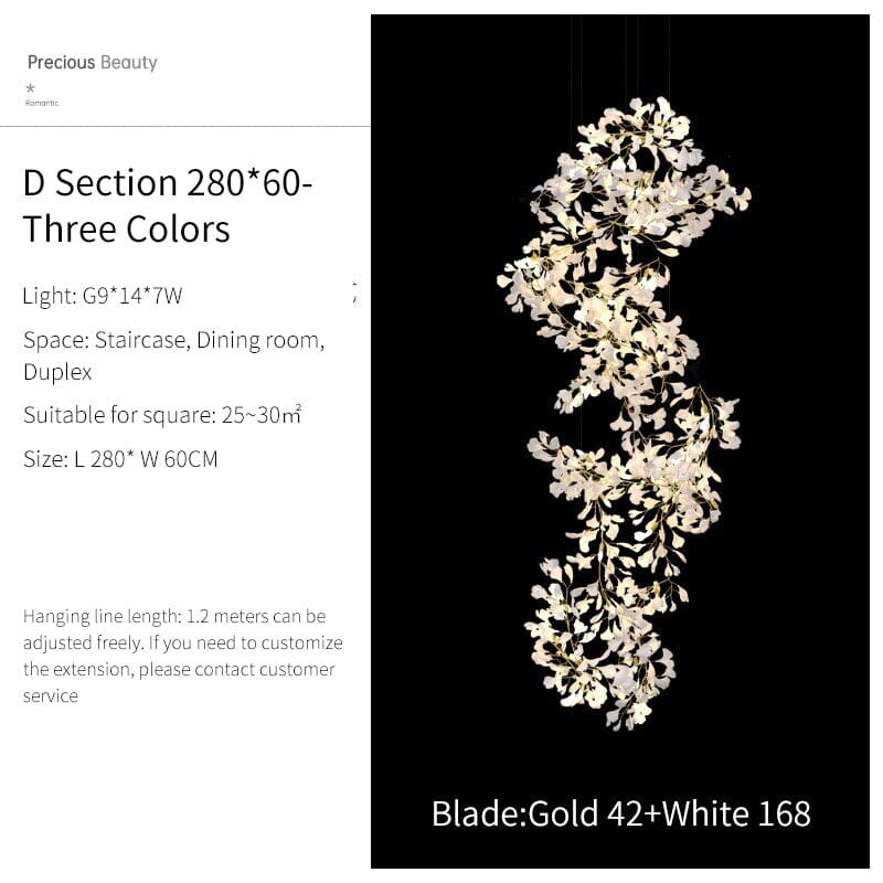 Twilight Branches Ceramic Ginkgo Leaf Large Chandelier 110'' 118'' 157''H