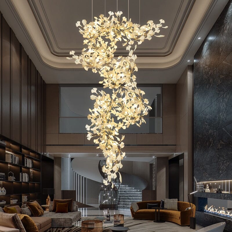 Twilight Branches Ceramic Ginkgo Leaf Large Chandelier 110'' 118'' 157''H#size_23.6" x 110.2" / 60 x 280cm