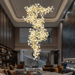 Twilight Branches Ceramic Ginkgo Leaf Large Chandelier 110'' 118'' 157''H#size_23.6" x 110.2" / 60 x 280cm