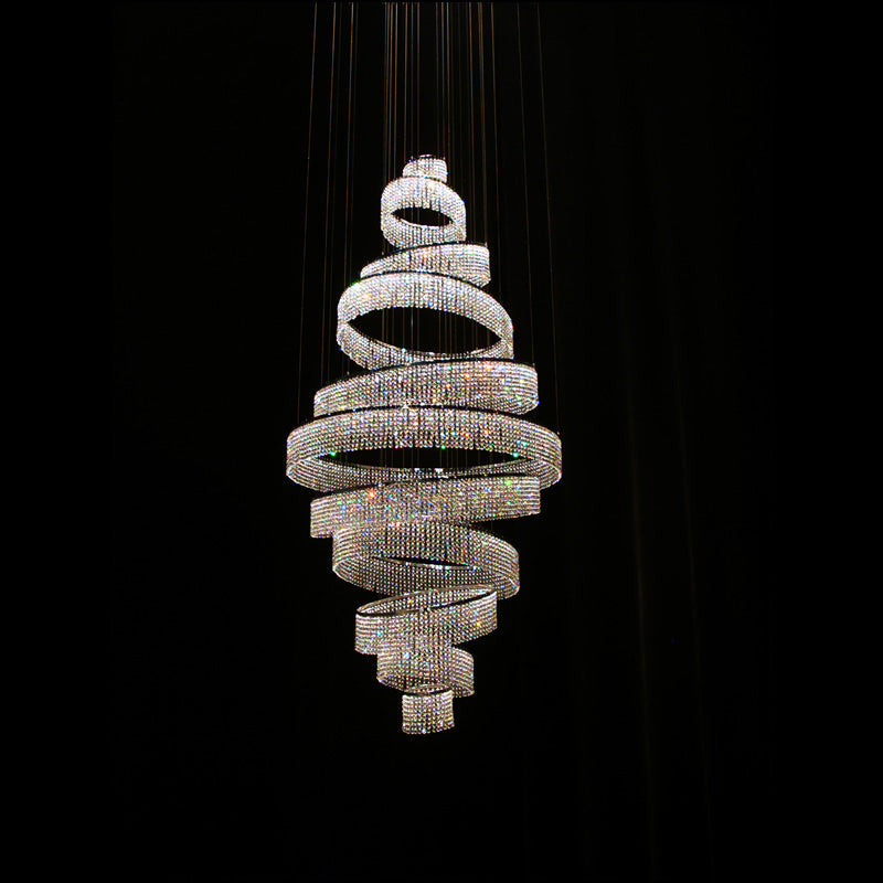 Traditional 11 Crystal Ring Chandelier for High Ceilings 36X118 Inch Modern Staircase Chandelier Lighting