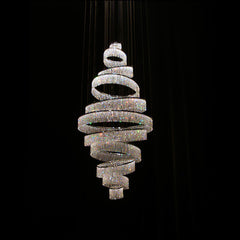Traditional 11 Crystal Ring Chandelier for High Ceilings 36X118 Inch Modern Staircase Chandelier Lighting