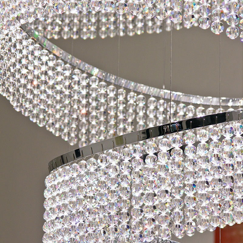 Traditional 11 Crystal Ring Chandelier for High Ceilings 36X118 Inch Modern Staircase Chandelier Lighting