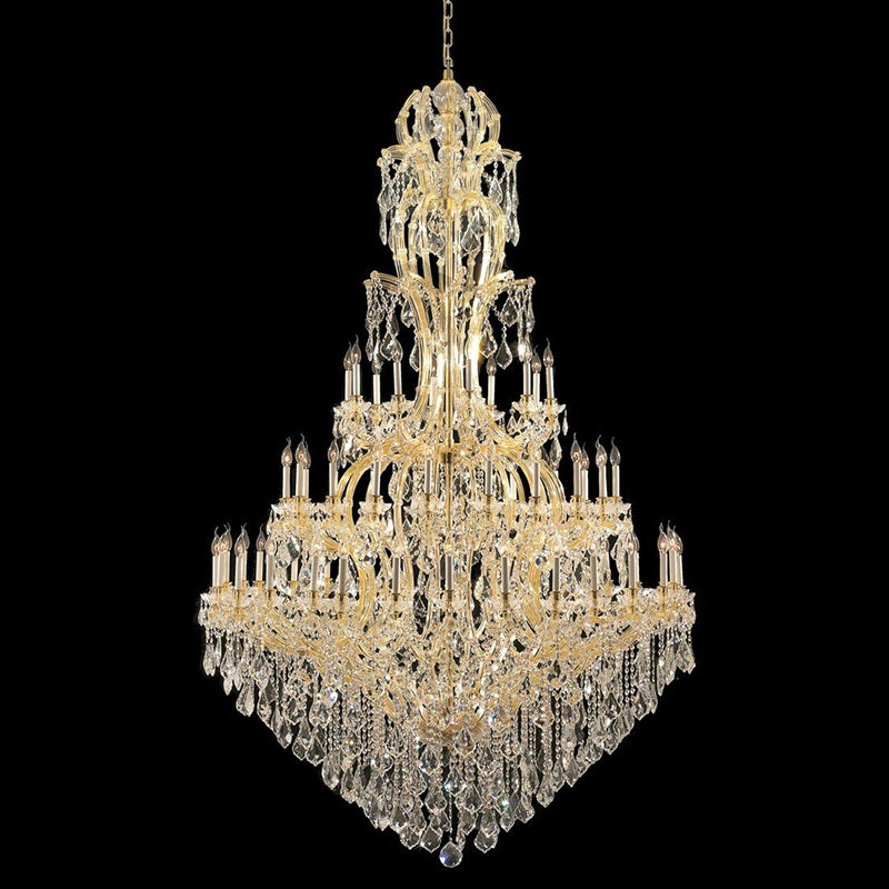 Traditional 65X106 Inch Huge High Ceiling Chandelier 60 Lights Elegant Large Gold Maria Theresa Crystal Chandelier