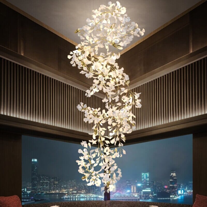 Twilight Branches Ceramic Ginkgo Leaf Large Chandelier 110'' 118'' 157''H#size_27.5" x 118" / 70 x 300cm
