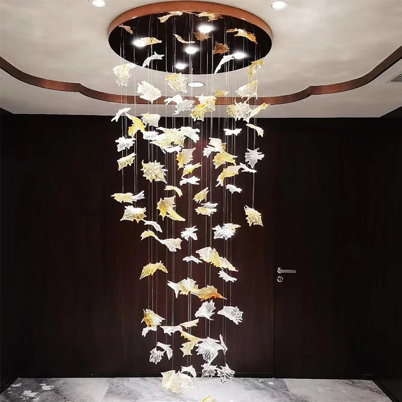 Maple Leaf Round and Rectangular Crystal Chandelier