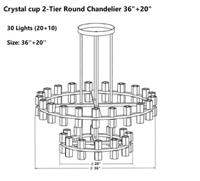 Customize-Crystal Cup Round Two-Tier Chandelier D36"+20''