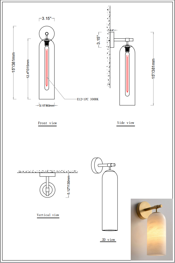 Custom Alabaster Sconce 15"