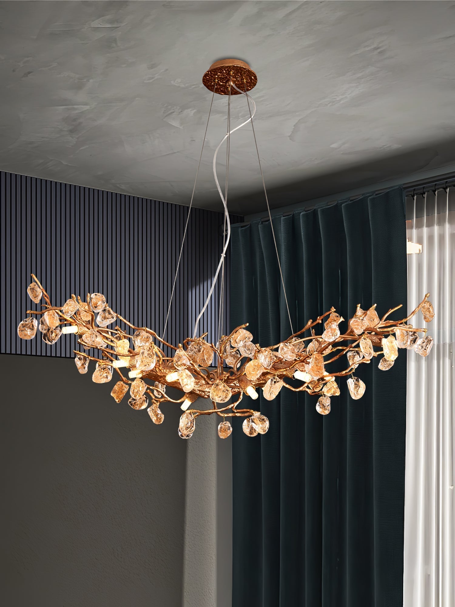 Gold Leaf Crystal Brass Chandelier