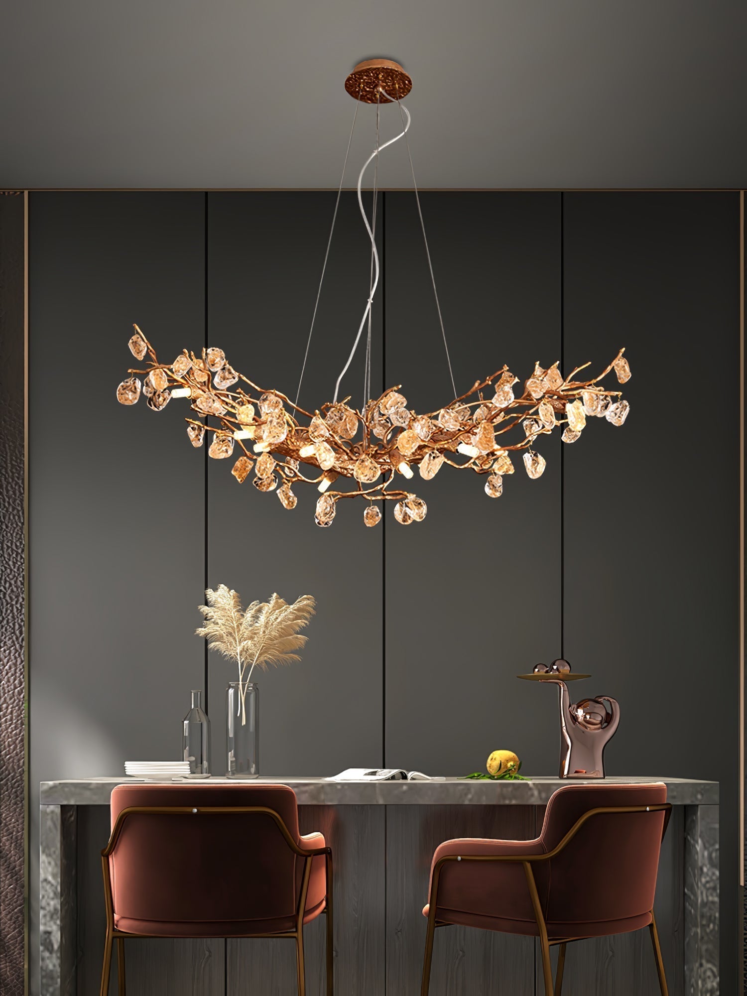 Gold Leaf Crystal Brass Chandelier