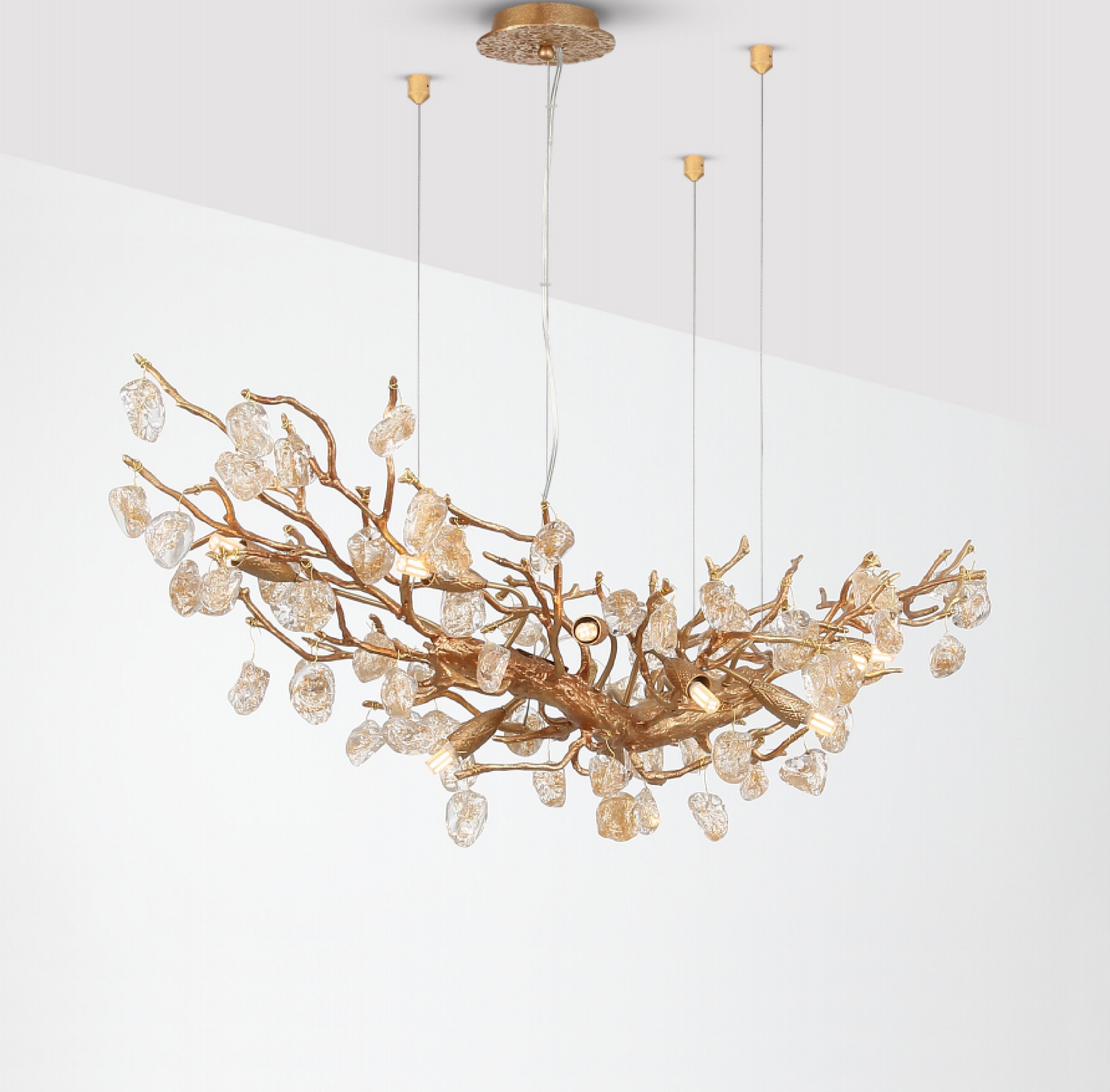 Gold Leaf Crystal Brass Chandelier
