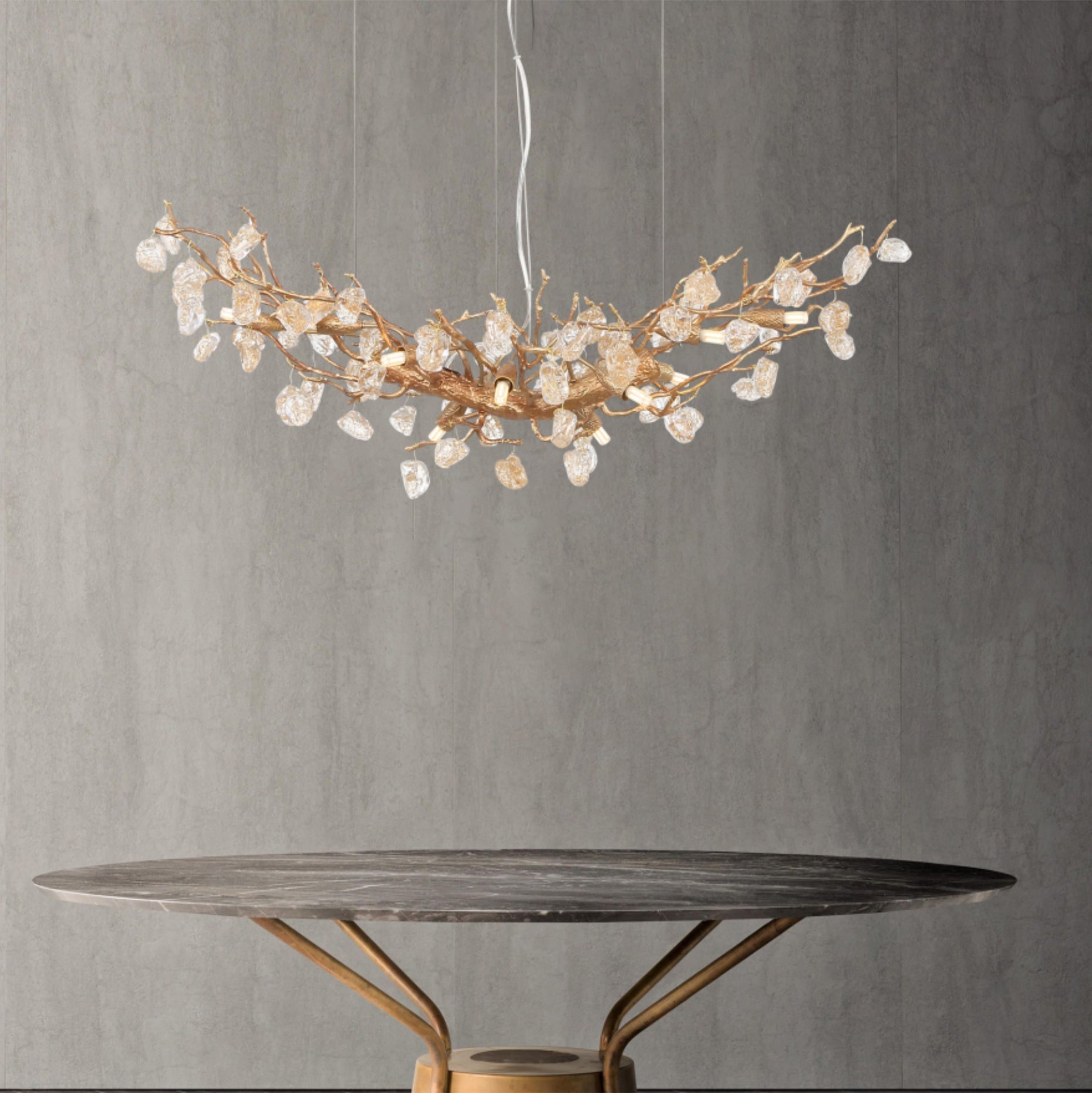 Gold Leaf Crystal Brass Chandelier