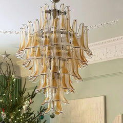 Stunning Murano Amber Glass Petals Chandelier 31.5"