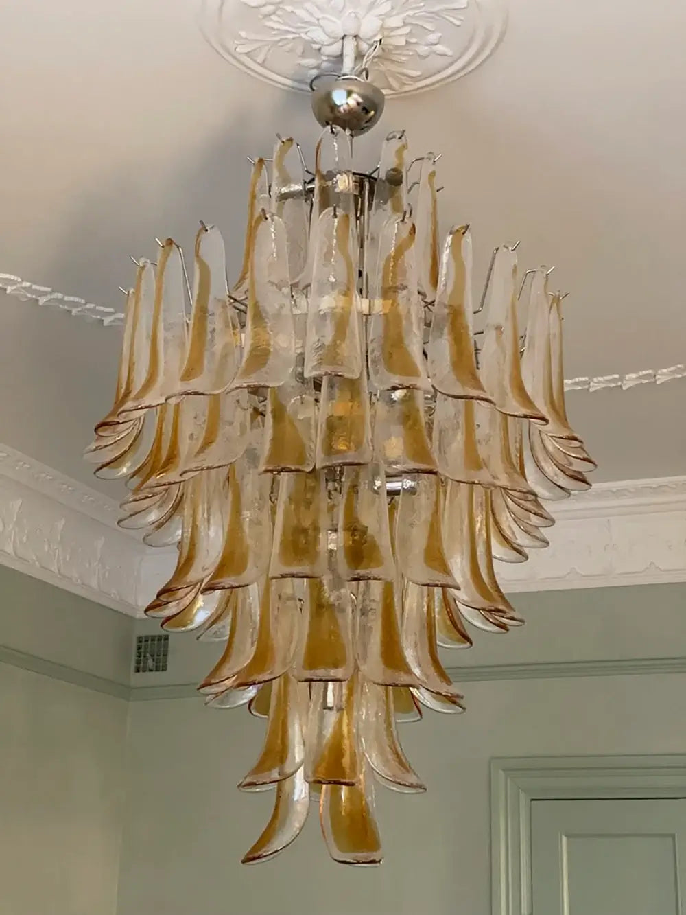 Stunning Murano Amber Glass Petals Chandelier 31.5"