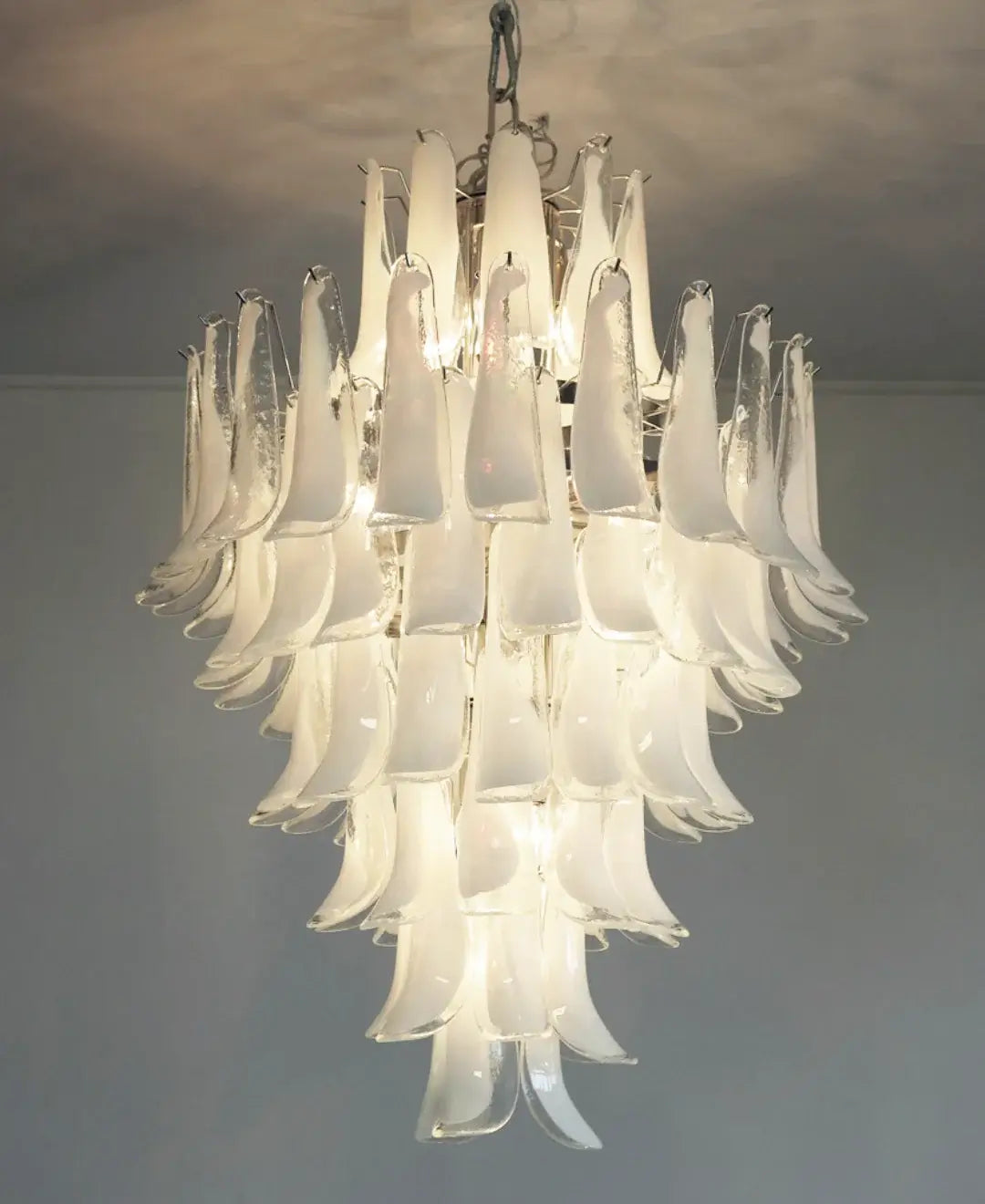 Stunning Murano White Glass Petals Chandelier 31.5"