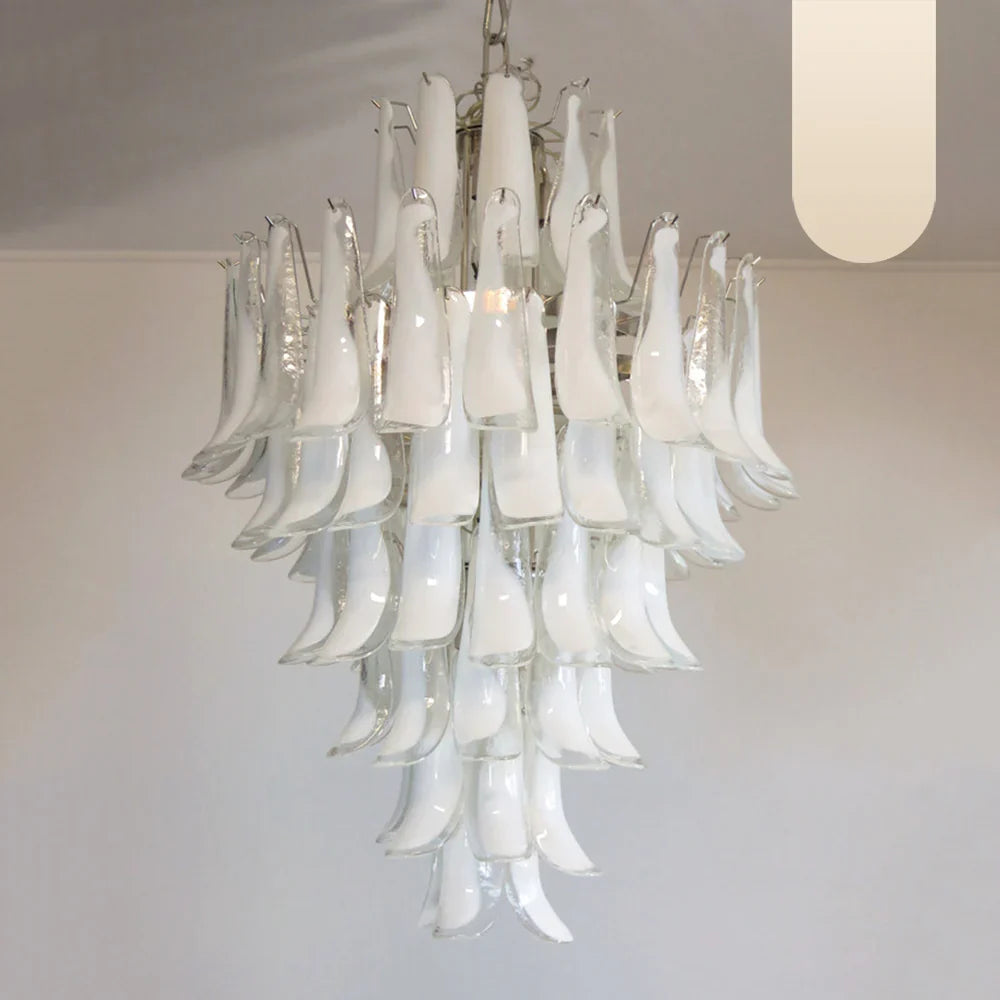 Stunning Murano White Glass Petals Chandelier 31.5"
