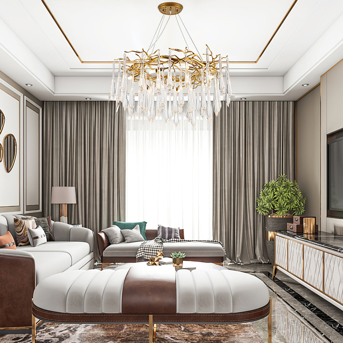 Simsia Teardrop Round Crystal Chandelier 23.6" 33.5" 41.3" 49"D