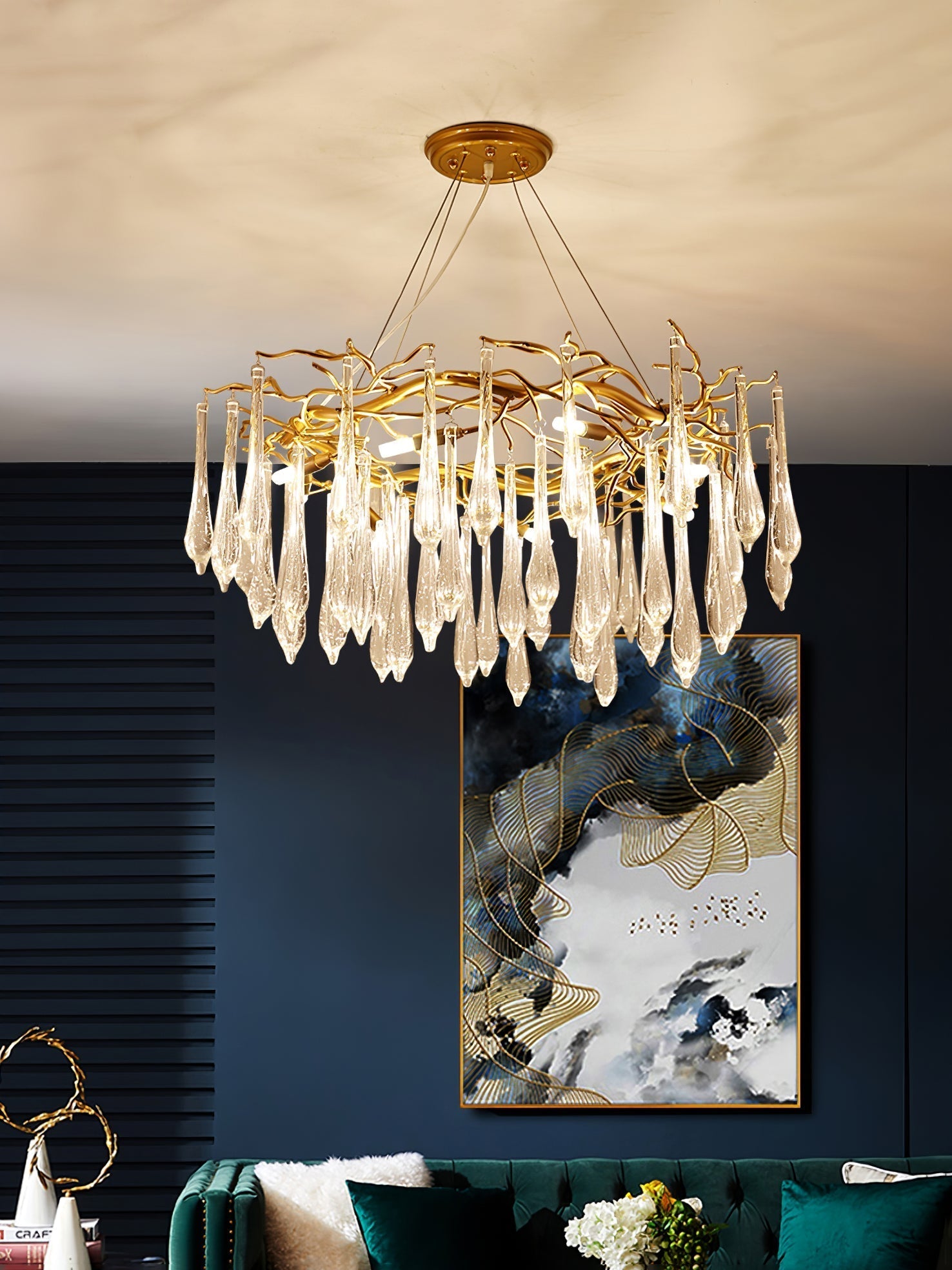 Simsia Teardrop Round Crystal Chandelier 23.6" 33.5" 41.3" 49"D