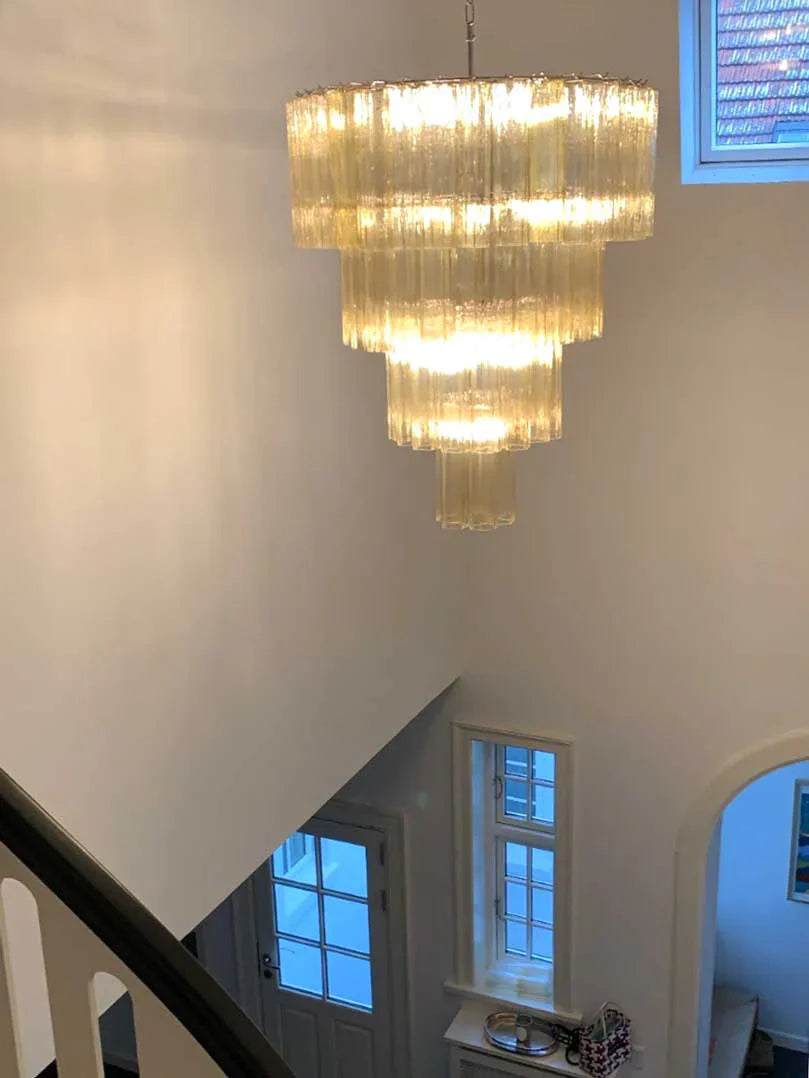 Vintage Murano Amber Glass Chandelier 33.5"