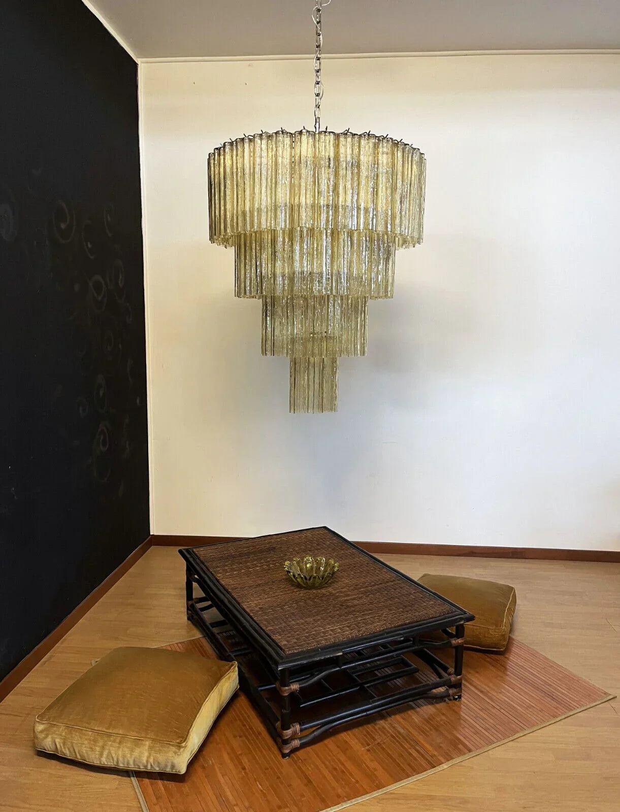 Vintage Murano Amber Glass Chandelier 33.5"