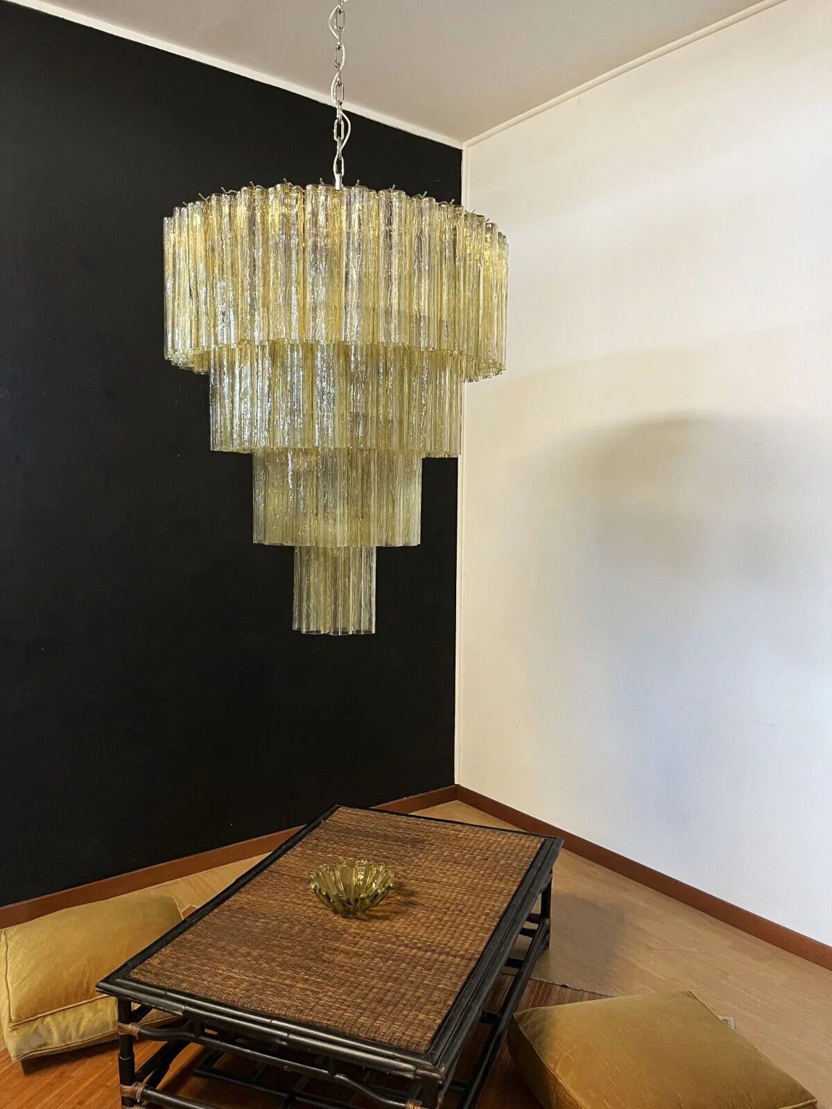 Vintage Murano Amber Glass Chandelier 33.5"