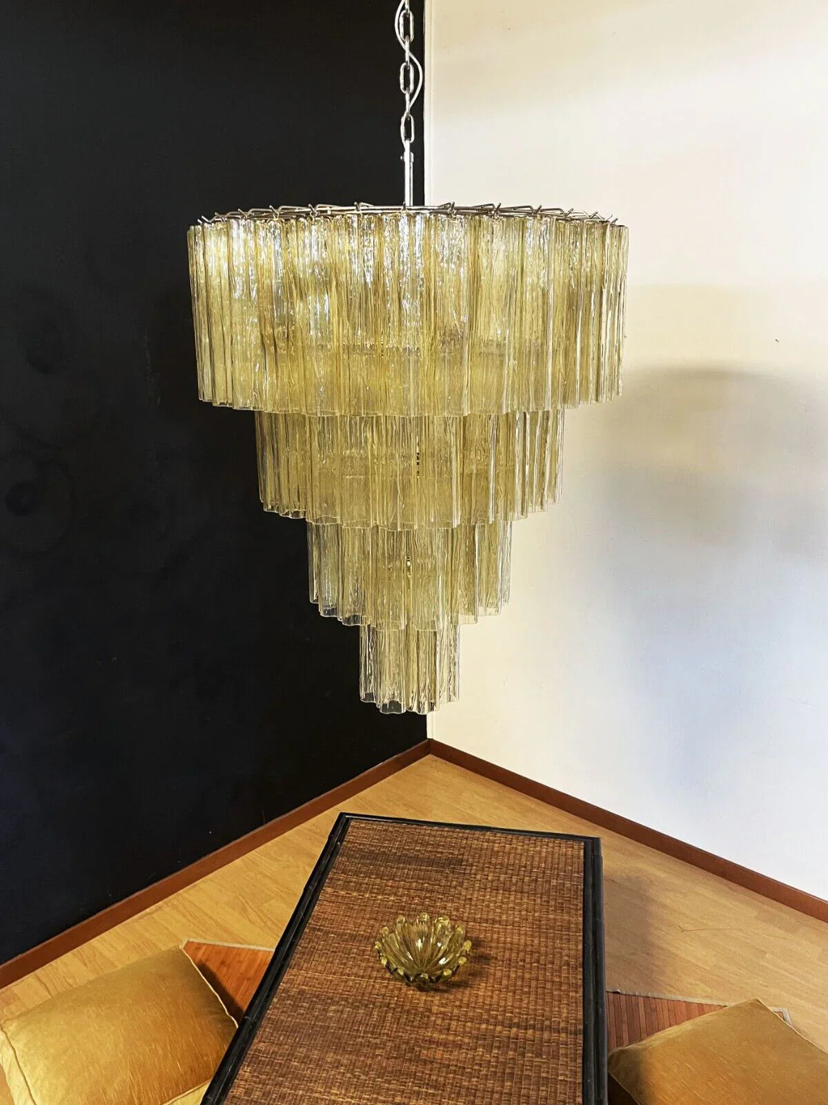 Vintage Murano Amber Glass Chandelier 33.5"