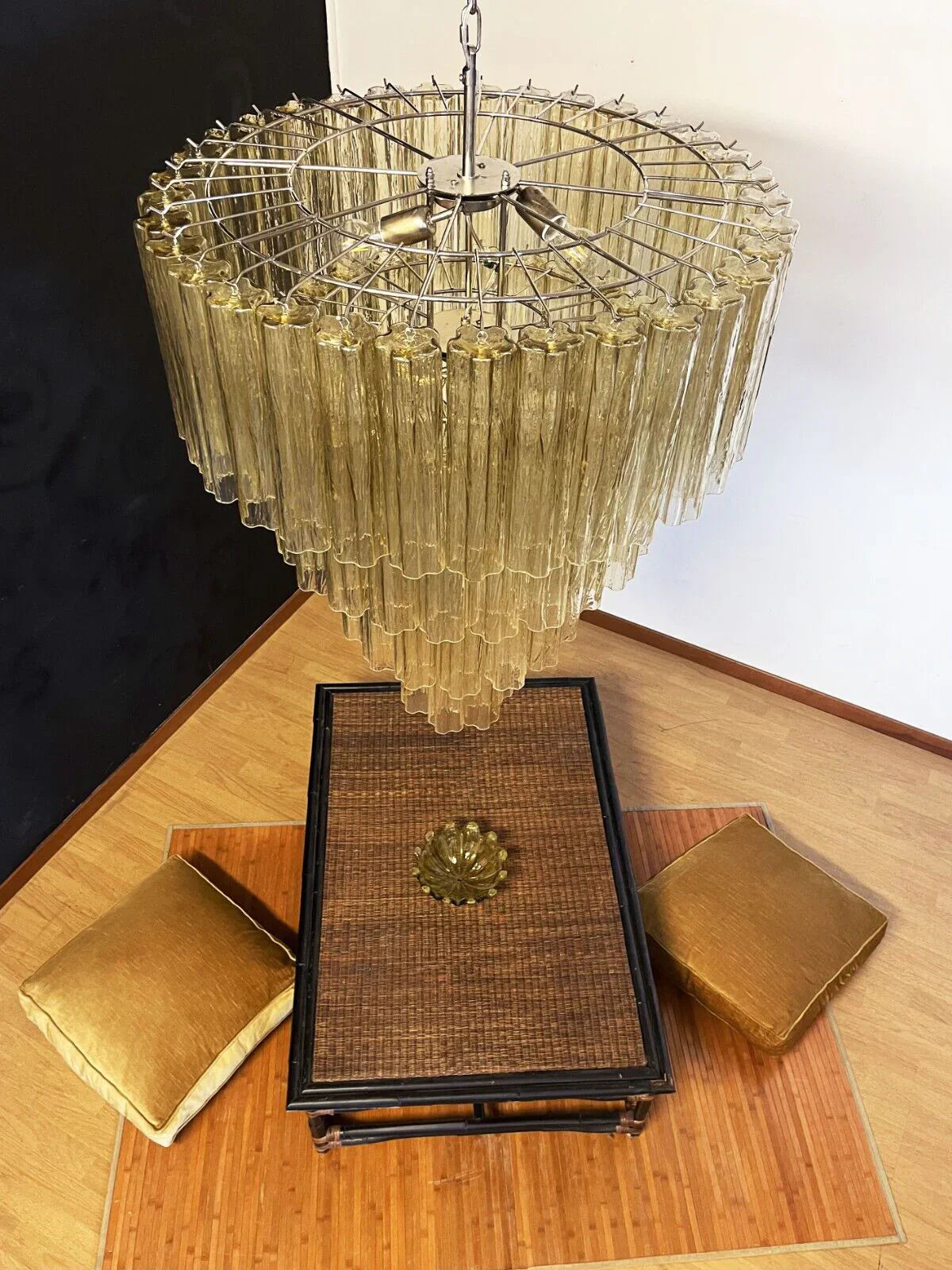 Vintage Murano Amber Glass Chandelier 33.5"