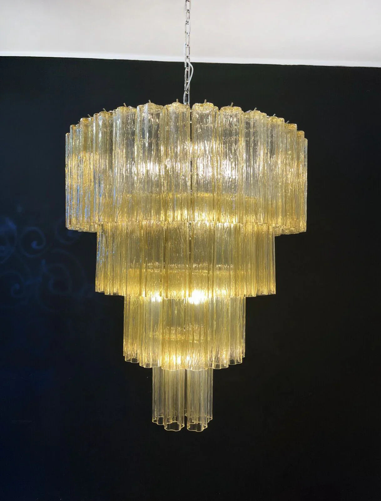 Vintage Murano Amber Glass Chandelier 33.5"