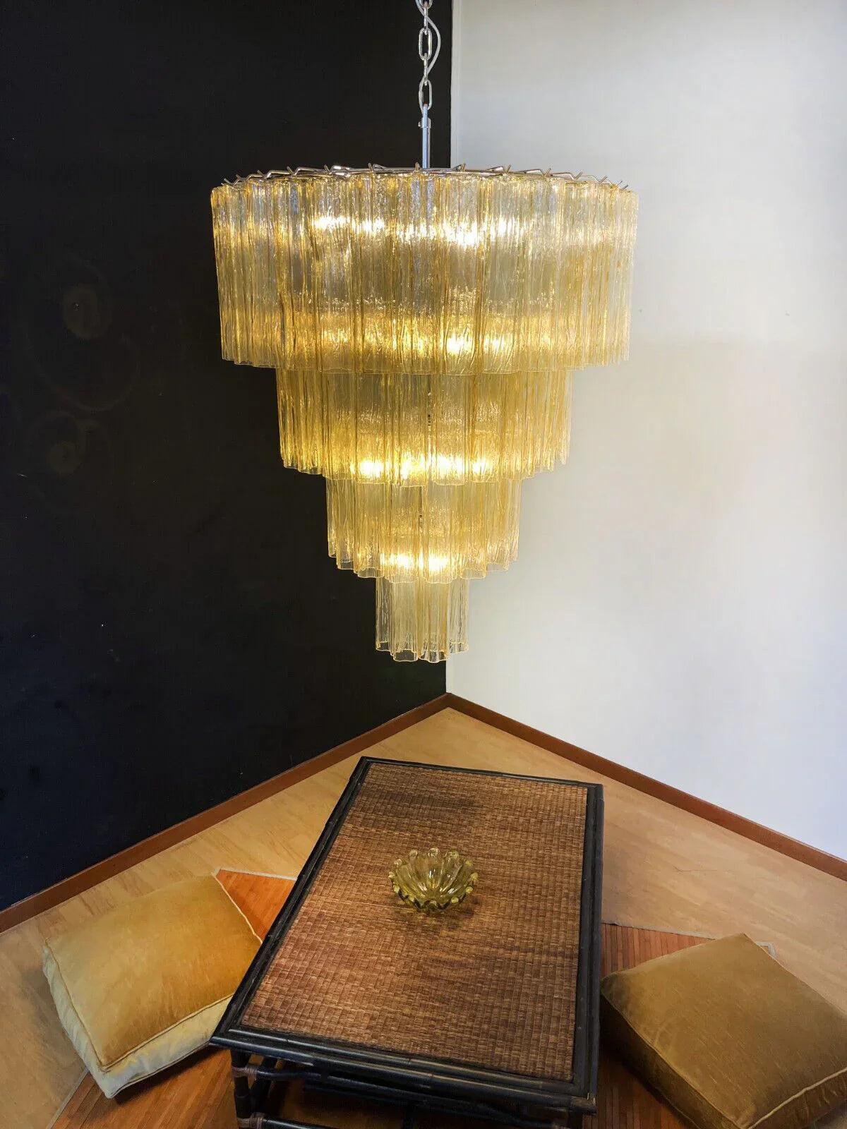 Vintage Murano Amber Glass Chandelier 33.5"