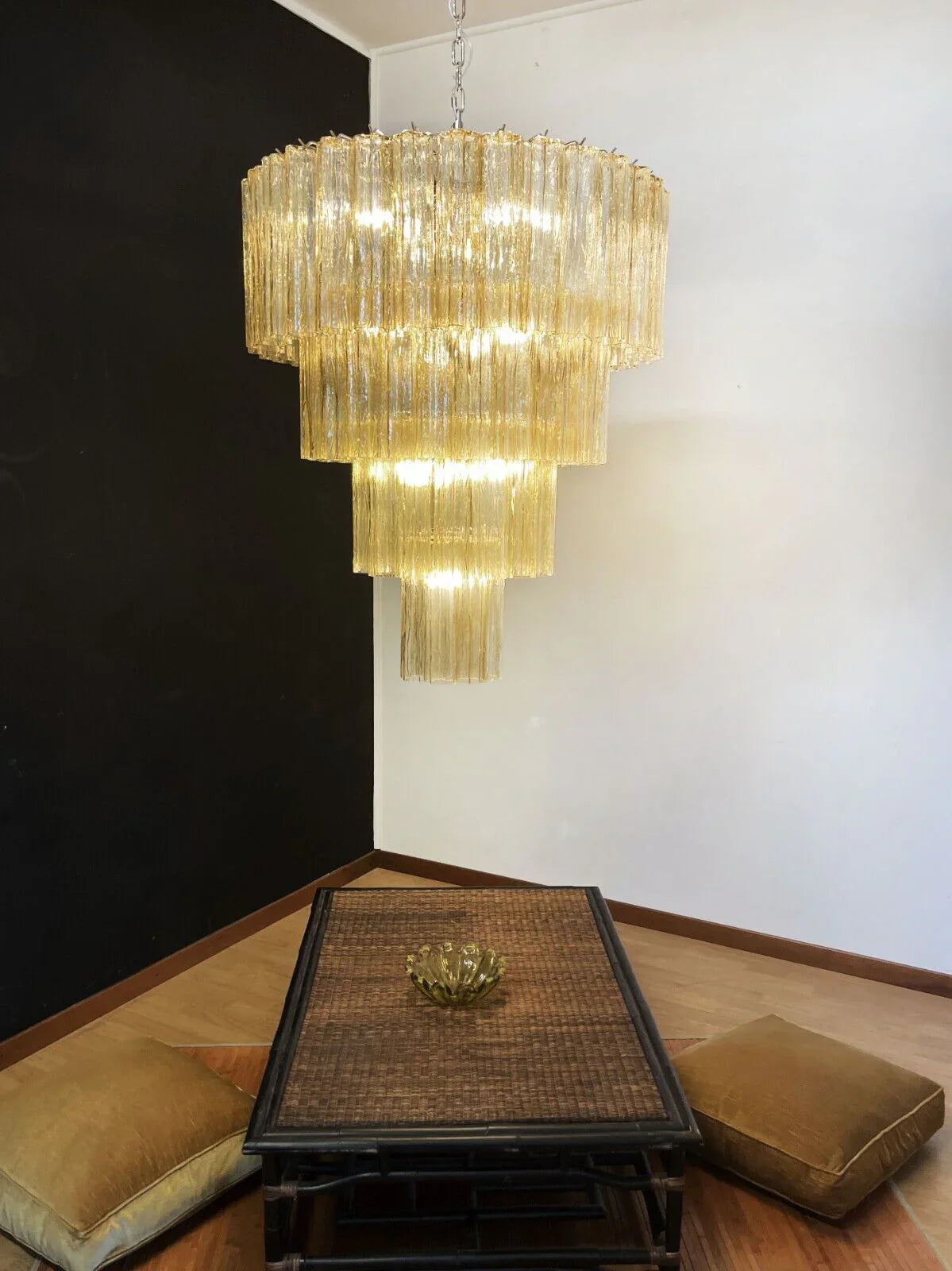 Vintage Murano Amber Glass Chandelier 33.5"