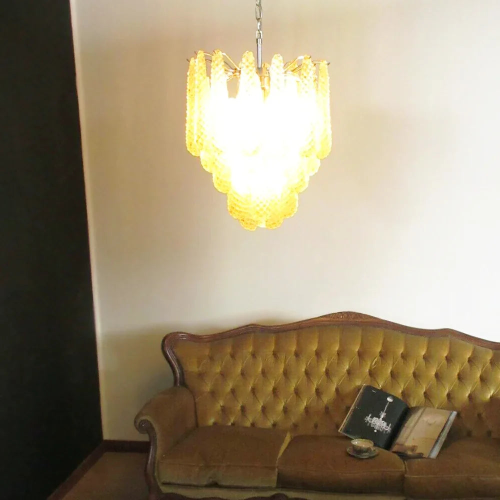 Vintage Murano Amber Glass Petals Chandelier 21.3"