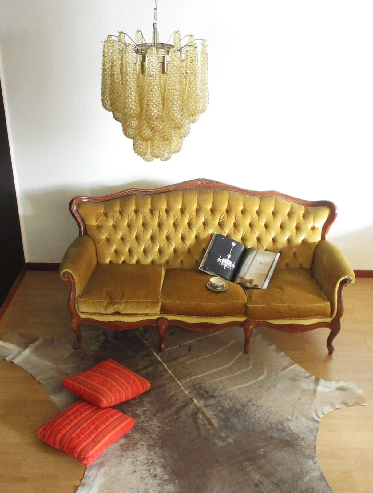 Vintage Murano Amber Glass Petals Chandelier 21.3"