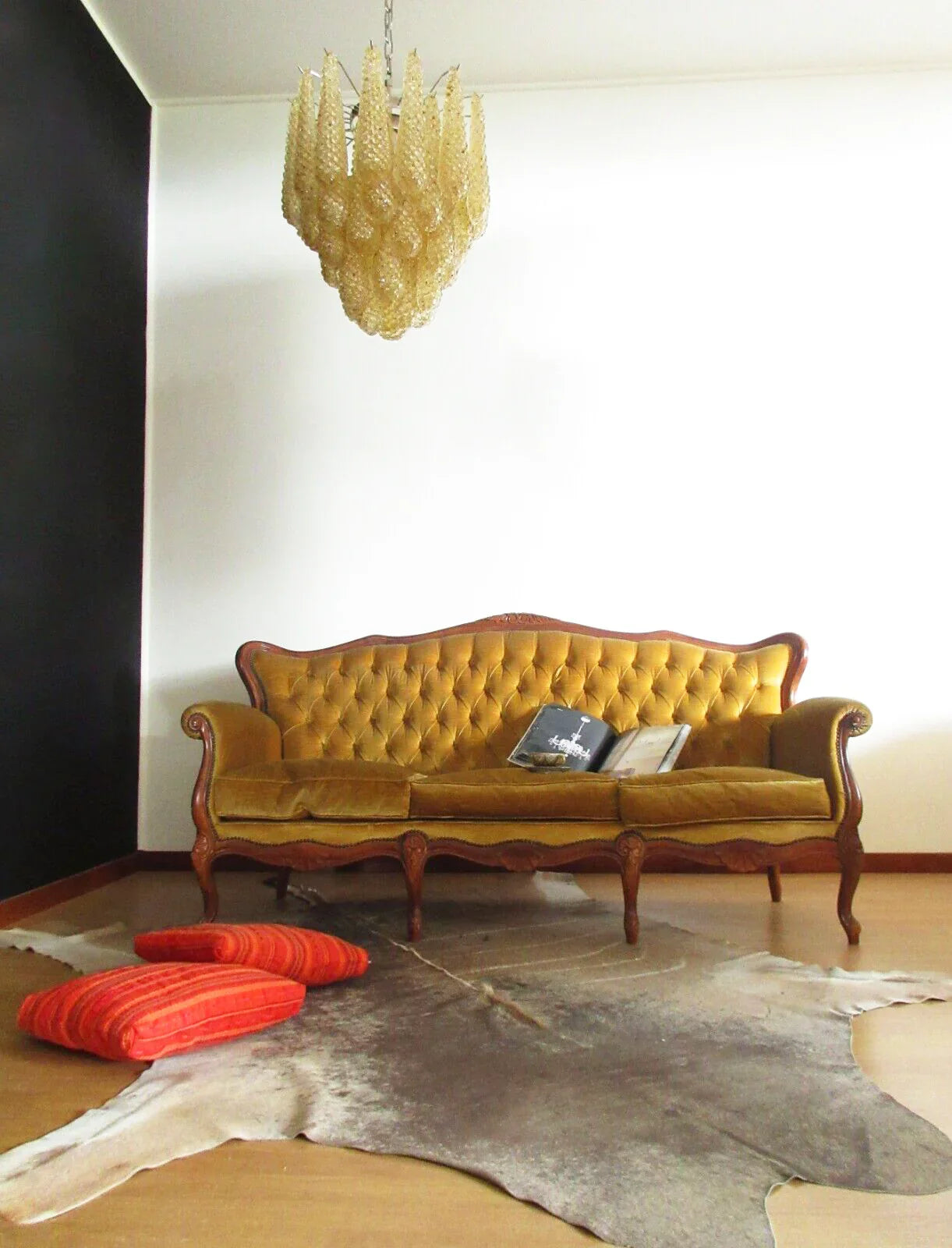 Vintage Murano Amber Glass Petals Chandelier 21.3"