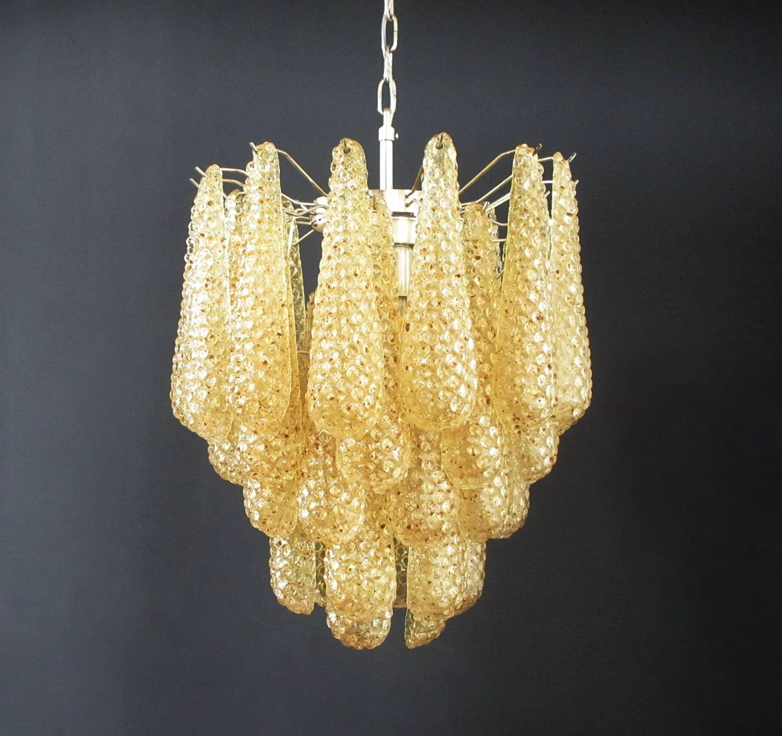 Vintage Murano Amber Glass Petals Chandelier 21.3"