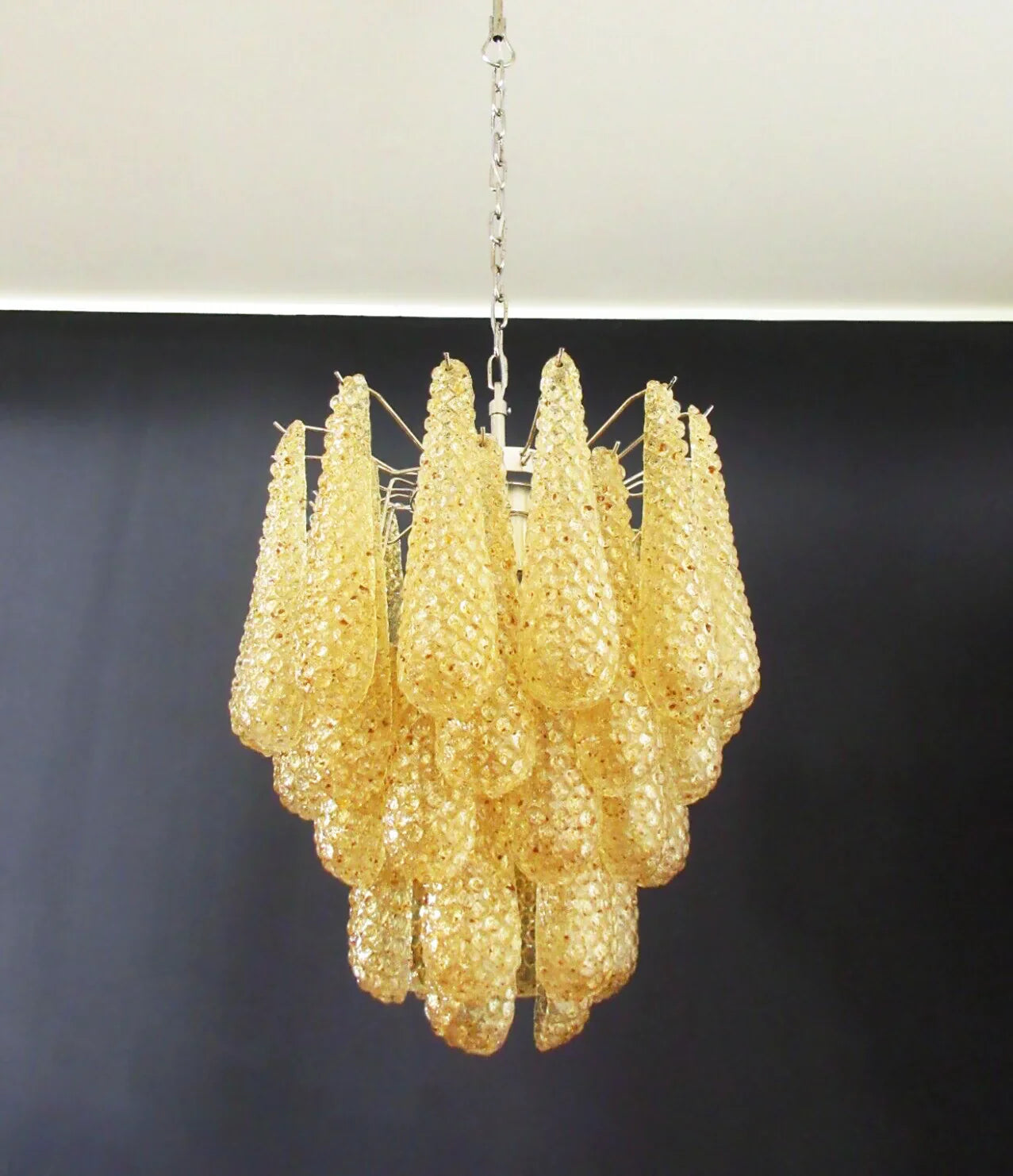 Vintage Murano Amber Glass Petals Chandelier 21.3"