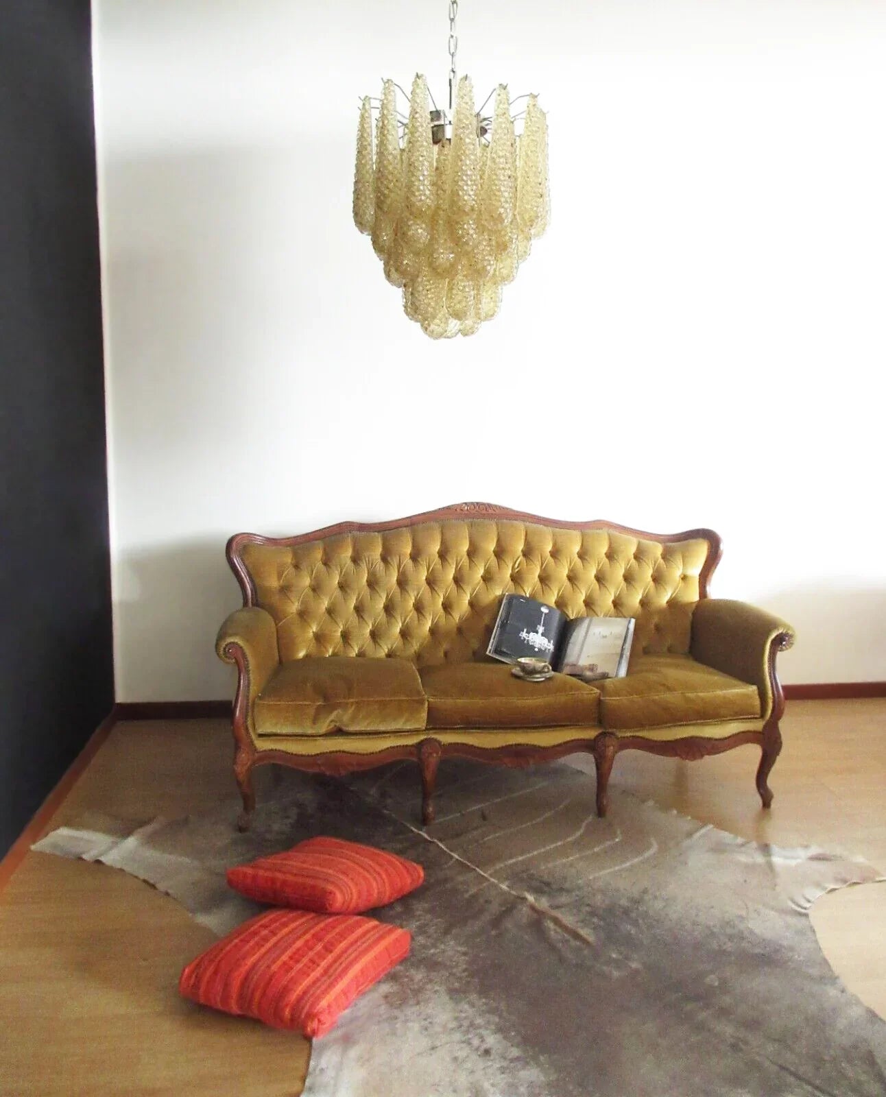 Vintage Murano Amber Glass Petals Chandelier 21.3"