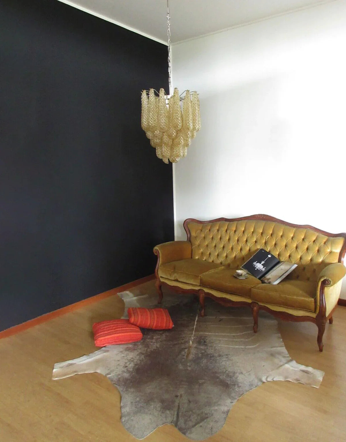 Vintage Murano Amber Glass Petals Chandelier 21.3"