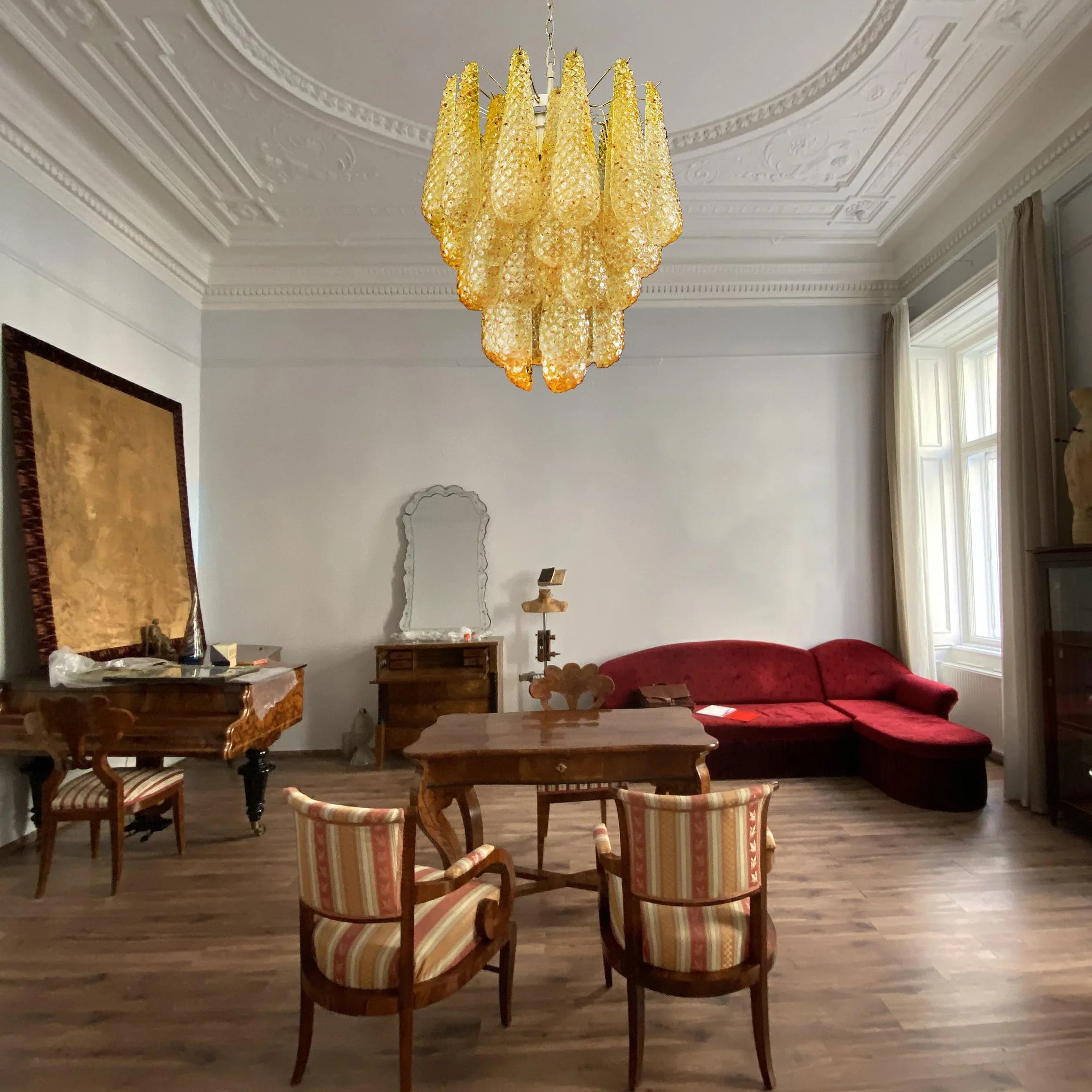 Vintage Murano Amber Glass Petals Chandelier 21.3"