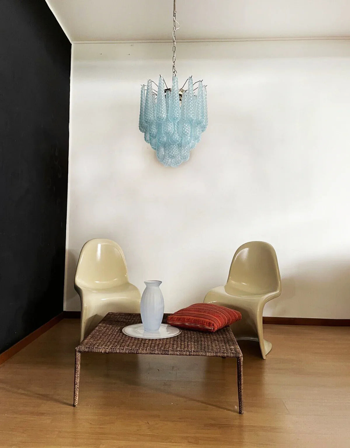 Vintage Murano Blue Glass Petals Chandelier 21.3"