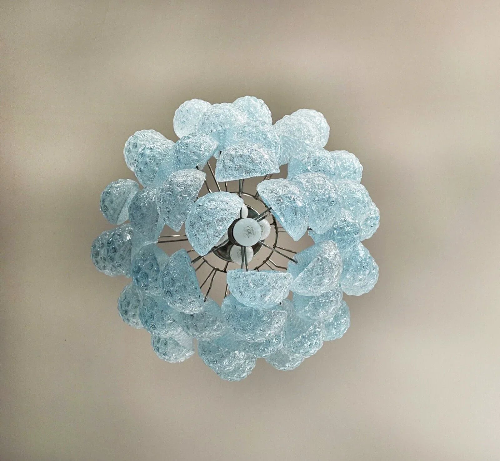 Vintage Murano Blue Glass Petals Chandelier 21.3"