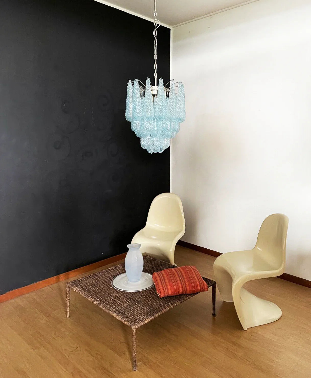 Vintage Murano Blue Glass Petals Chandelier 21.3"